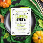 Invitación Partido Halloween Spooktacular<br><div class="desc">Moderna moda vintage Diseño de fiesta de disfraces de Halloween con tipografía rústica y un lindo borde punteado con detalles vintage de esquina de desplazamiento. Los murciélagos y los gráficos del cráneo completan el diseño. Agregue los detalles de su fiesta para crear un personalizado de una amable invitación. Haga clic...</div>