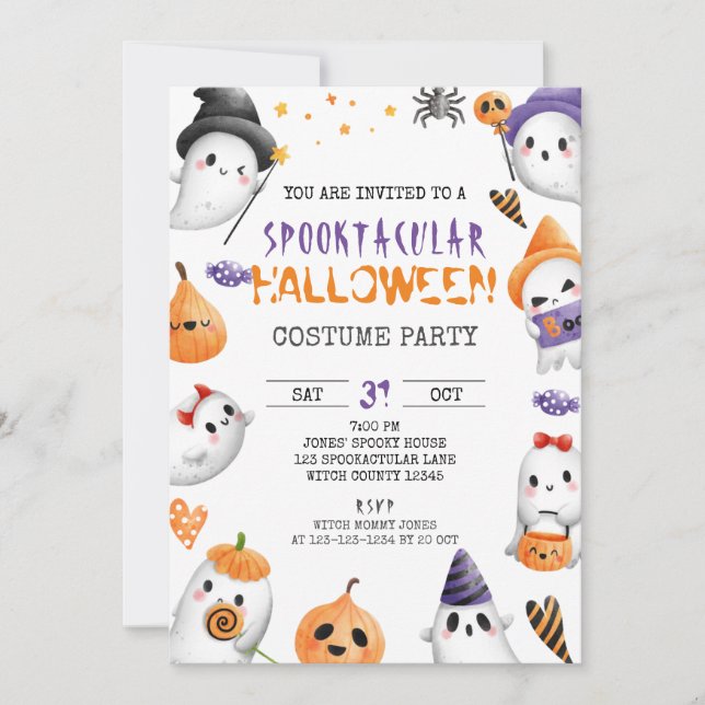 Invitación Partido Halloween Spooktacular, disfraz, monstruo (Anverso)