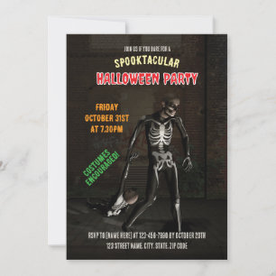 Invitación Partido Halloween Spooktacular. Graciosos Esquelet