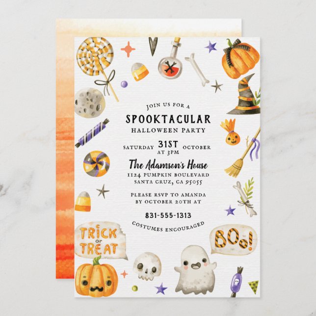 Invitación Partido Halloween Spooktacular| Secuencia de coman (Anverso / Reverso)