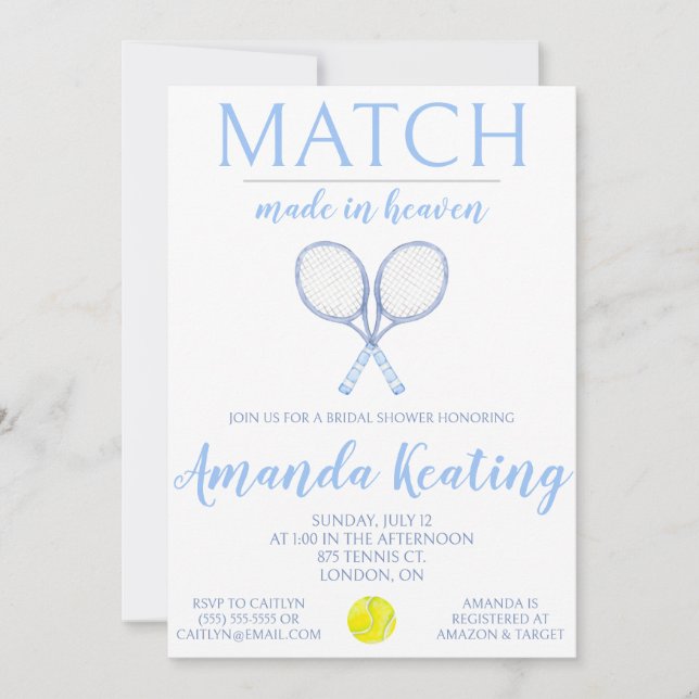 Invitación Partido hecho en el cielo, ducha de novia de tenis (Anverso)