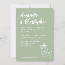 Invitación Partido hecho en el cielo retro sabio Boda verde