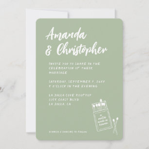 Invitación Partido hecho en el cielo retro sabio Boda verde