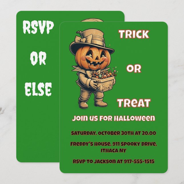 Invitación Partido Jack o lantern Halloween (Anverso / Reverso)