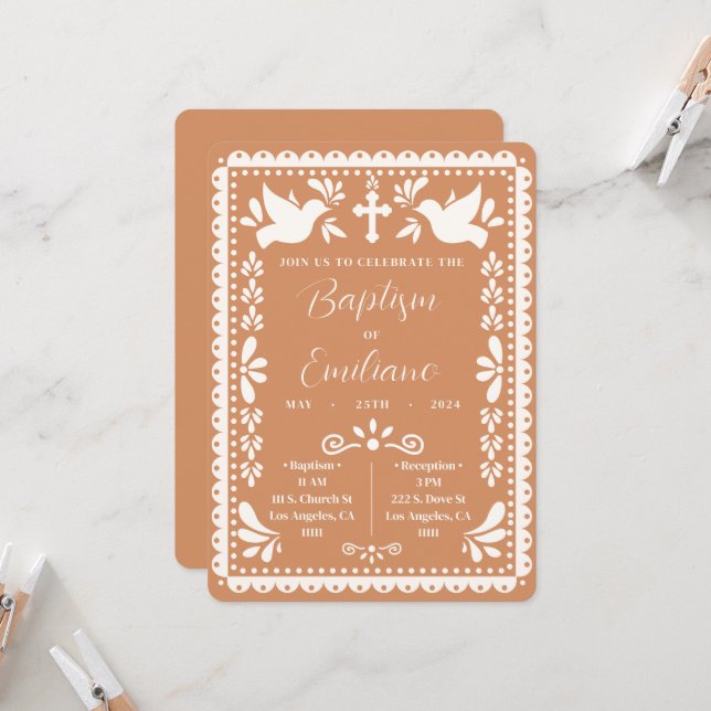 Invitación Partido Mexicano del Bautismo Papel Picado (Anverso/Reverso In Situ)