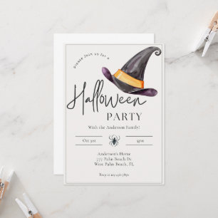 Invitación Partido Mínimo Moderno de Halloween, Gorra de Bruj