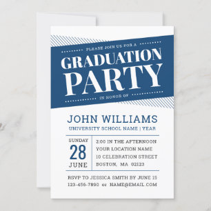 Invitación Partido moderno de graduación blanco azul de la Ma