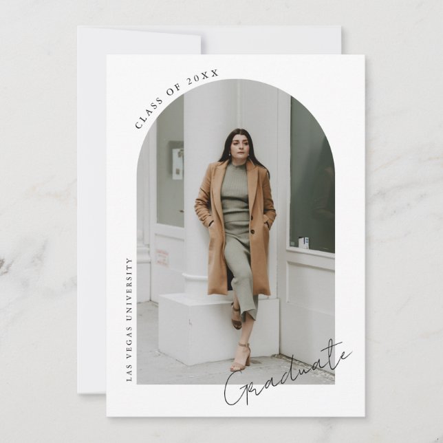 Invitación Partido Moderno de Graduación de Foto Arco Minimal (Anverso)