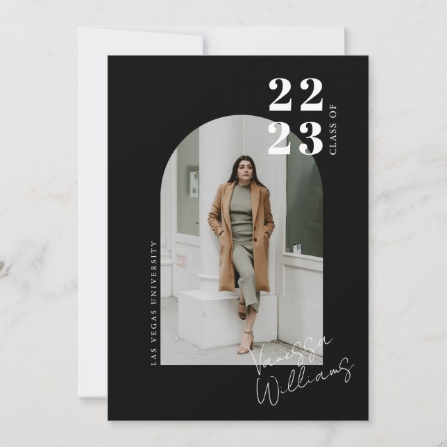 Invitación Partido Moderno de Graduación de Foto Arco Minimal (Anverso)