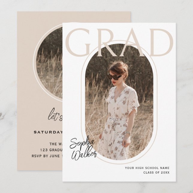 Invitación Partido Moderno de Graduación de Fotos con Guión M (Anverso / Reverso)