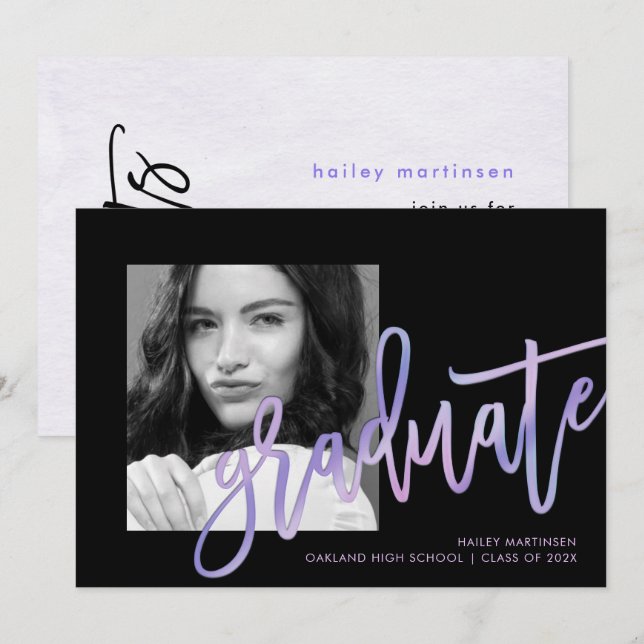 Invitación Partido moderno de graduación de fotos de hielo pú (Anverso / Reverso)