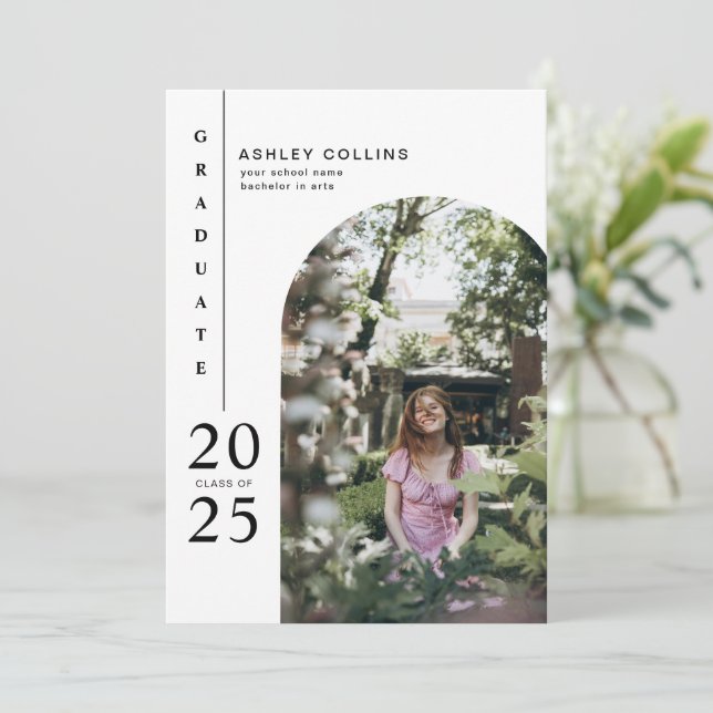 Invitación Partido Moderno de Graduación de Fotos en Arco Bla (Anverso de pie)