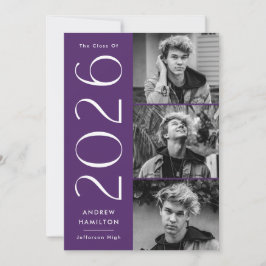 Invitación Partido moderno de graduación fotográfica Purple 3