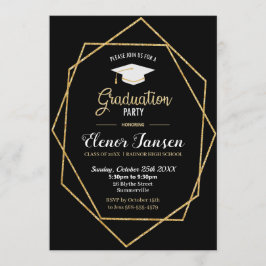Invitación Partido moderno de graduación geométrica en negro 
