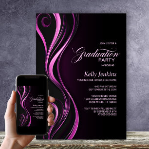 Invitación Partido moderno de graduación rosada negra
