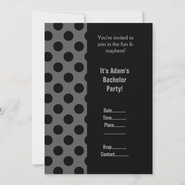 INVITACIÓN PARTIDO MODERNO MASCULINO DE BACHELOR GRIS NEGRO (Anverso)