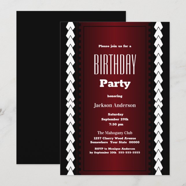 Invitación Partido Nacimiento Blanco y Rojo Negro (Anverso / Reverso)