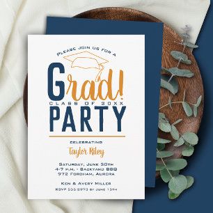Invitación Partido Naranja ligero y graduación azul