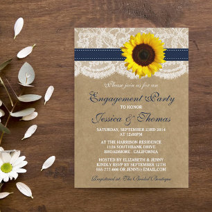 Invitación Partido O Ducha De Compromiso Rústico Del Girasol