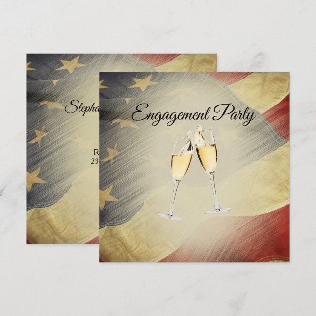 Invitación Partido Patriótico Elegante de Bandera Americana (Anverso / Reverso)