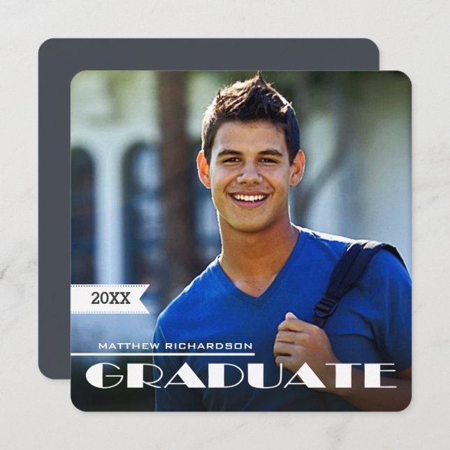 Invitación Partido personalizado de Graduación de Foto (Anverso / Reverso)