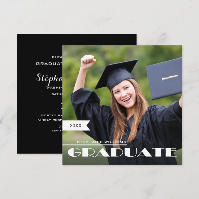 Invitación Partido personalizado de Graduación de Foto (Anverso / Reverso)