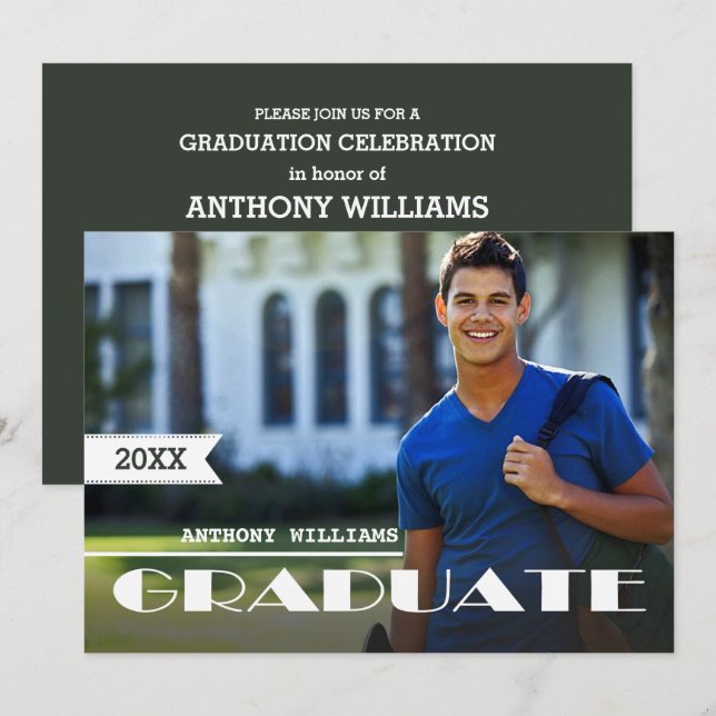 Invitación Partido personalizado de Graduación de Foto (Anverso / Reverso)