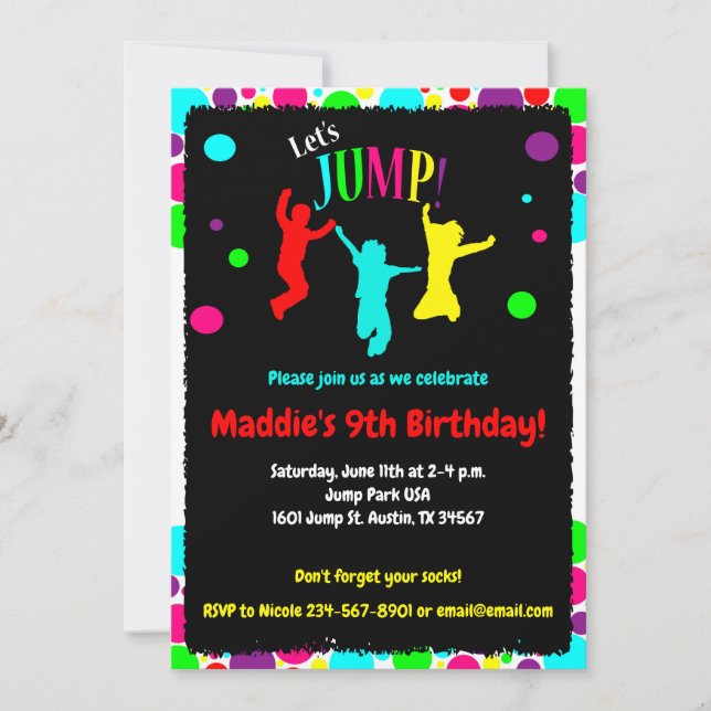 Invitación Partido por el cumpleaños de Trampoline/Fiesta por (Anverso)