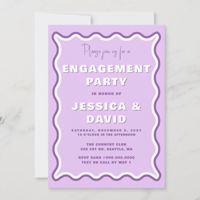Invitación Partido Retro Cute Wavy Purple Photo Engagement (Anverso)