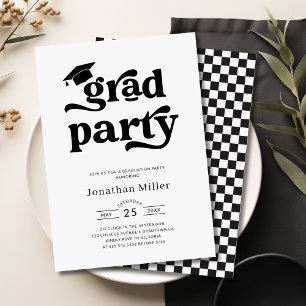 Invitación Partido Retro Simple de Graduación en Blanco y Neg