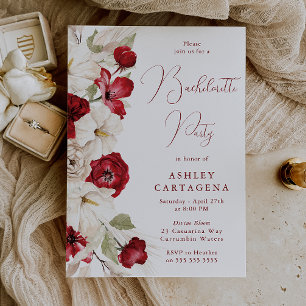 Invitación Partido Romántico de Bachelorette Floral Blanca y 