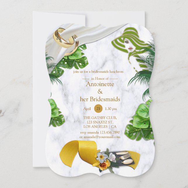 Invitación Partido Romántico Tropical Bridal (Anverso)