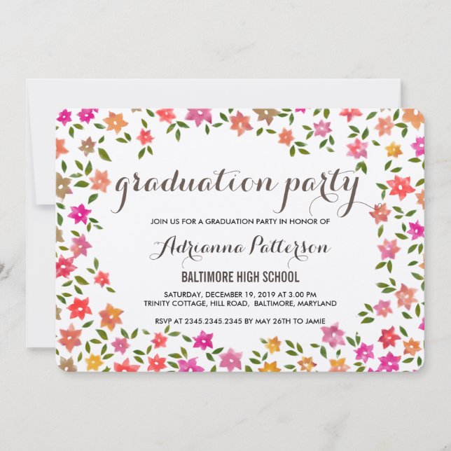 Invitación Partido Rústico de Graduación de Guirnaldas Floral (Anverso)