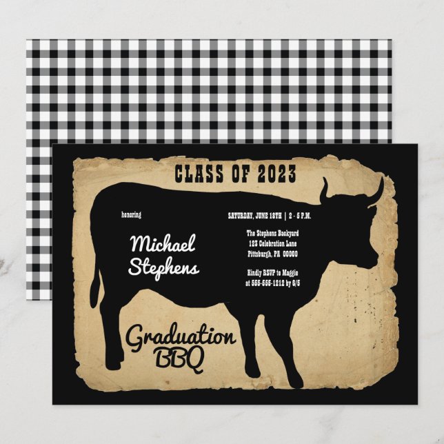 Invitación Partido Rústico de Graduación de Vacas en el Patio (Anverso / Reverso)