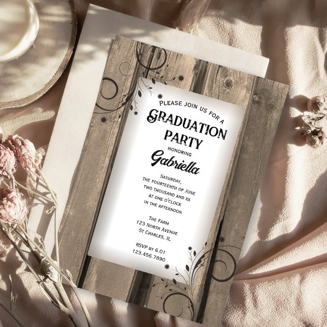 Invitación Partido Rústico de Graduación Floral de Madera de  (Subido por el creador)