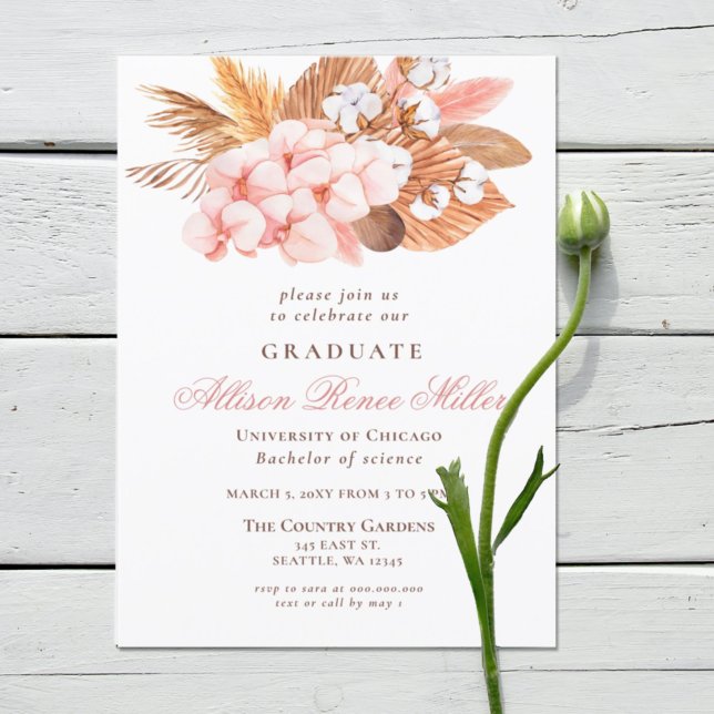 Invitación Partido Rústico de Graduación Floral del Boho Pamp (Subido por el creador)