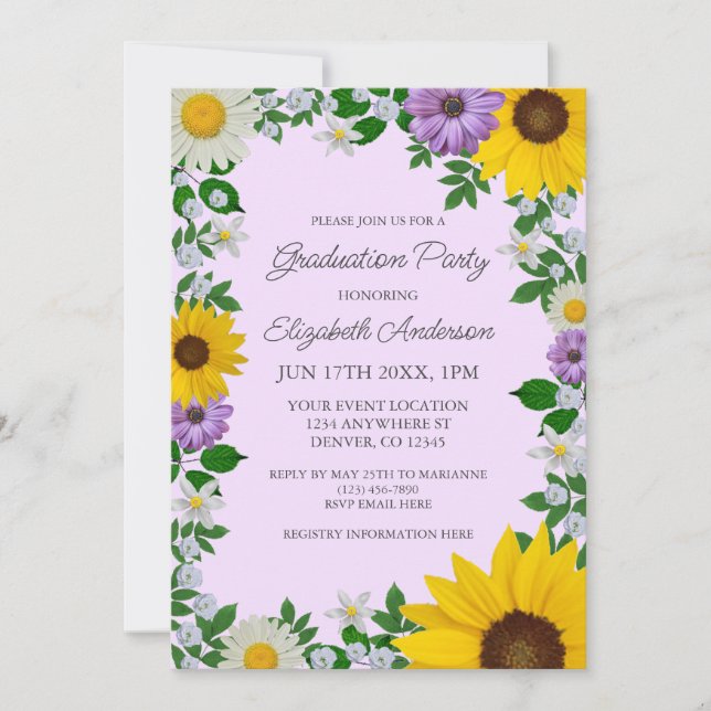 Invitación Partido Rústico de Graduación Floral del Daisy del (Anverso)