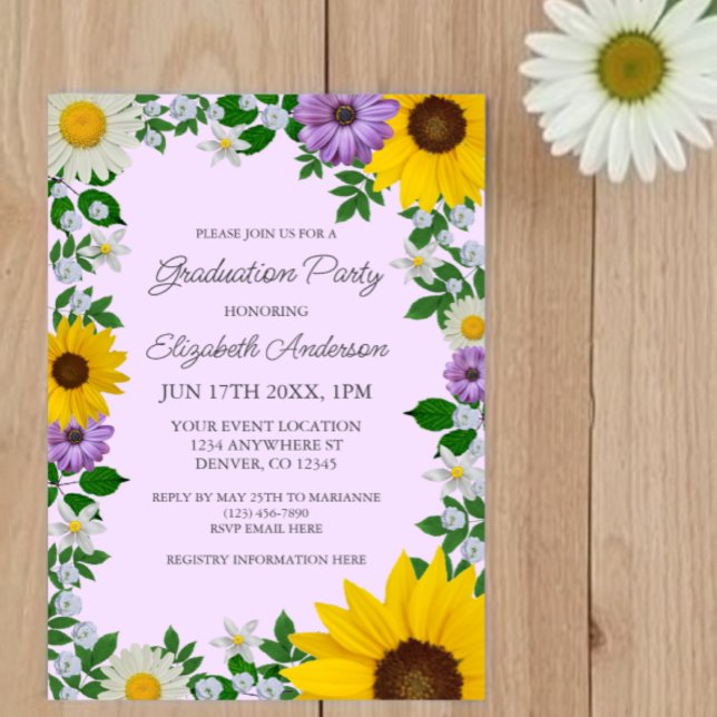 Invitación Partido Rústico de Graduación Floral del Daisy del (Subido por el creador)