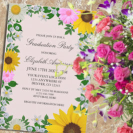 Invitación Partido Rústico de Graduación Floral del Daisy del