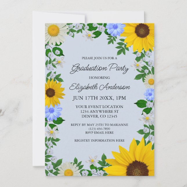 Invitación Partido Rústico de Graduación Floral del Daisy del (Anverso)