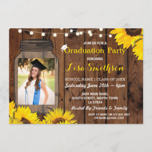 Invitación Partido Rústico de Graduación Foto de Jar Wood Sun