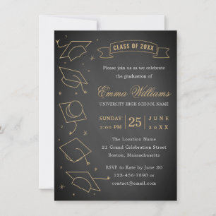 Invitación Partido Rústico de Graduación Negra y Oro
