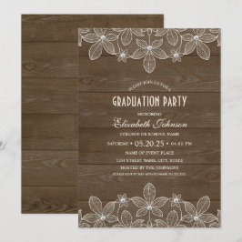 Invitación Partido Rústico de Graduación Wood Lace Pearl Grad
