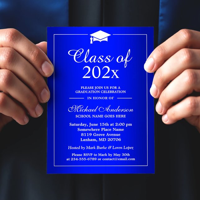 Invitación Partido simple de graduación azul real (Subido por el creador)