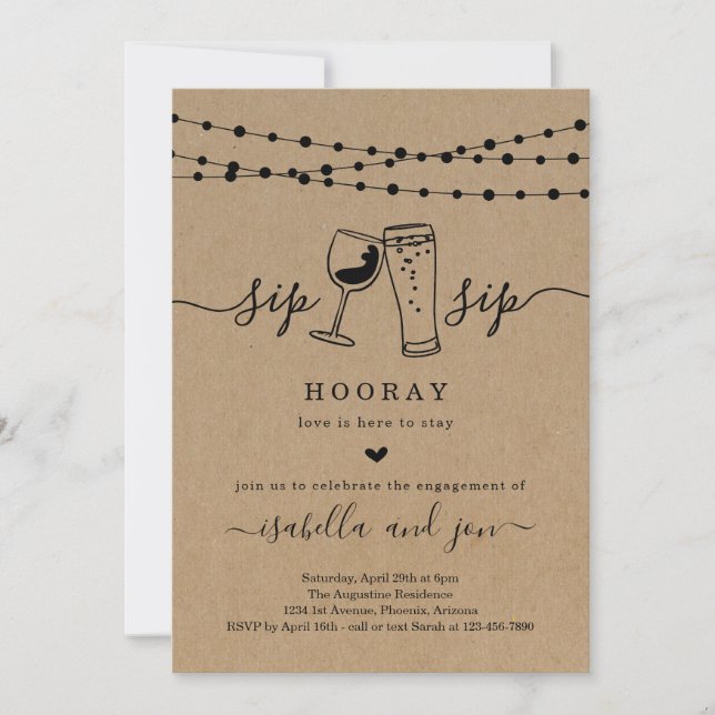 Invitación Partido Sip Sip Hooray Engagement (Anverso)