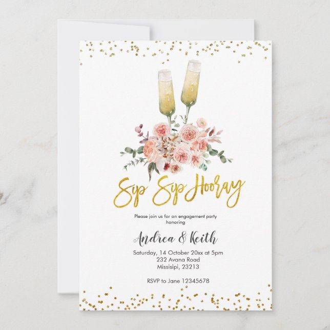 Invitación Partido Sip Sip Hooray Wine Engagement (Anverso)