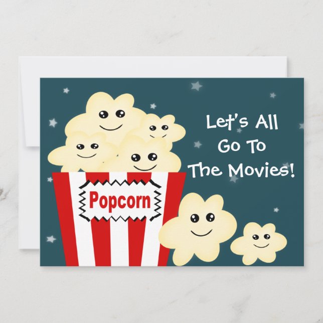 Invitación Partido temático de la película Kawaii Popcorn (Anverso)