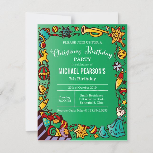 Invitación Partido temático de los Navidades de cumpleaños (Anverso)