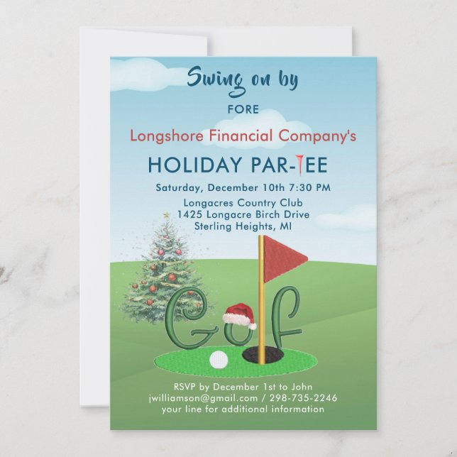 Invitación Partido temático del golf de Navidades empresarial (Anverso)