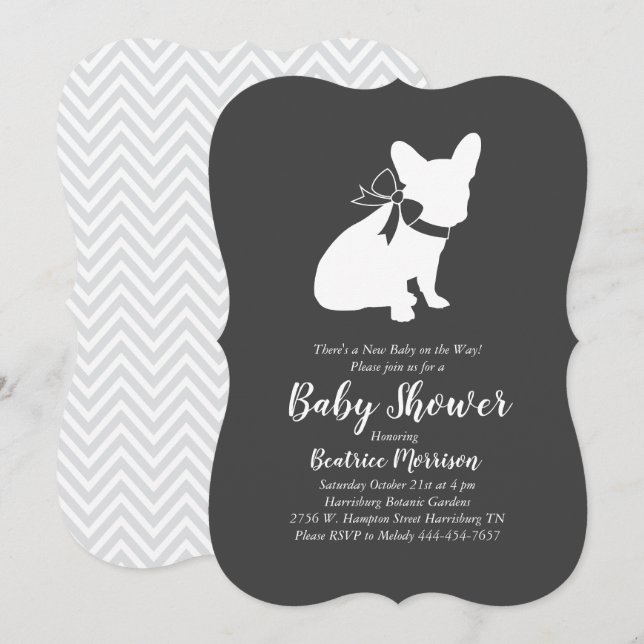 Invitación Partido temático francés del Bulldog - Baby Shower (Anverso / Reverso)